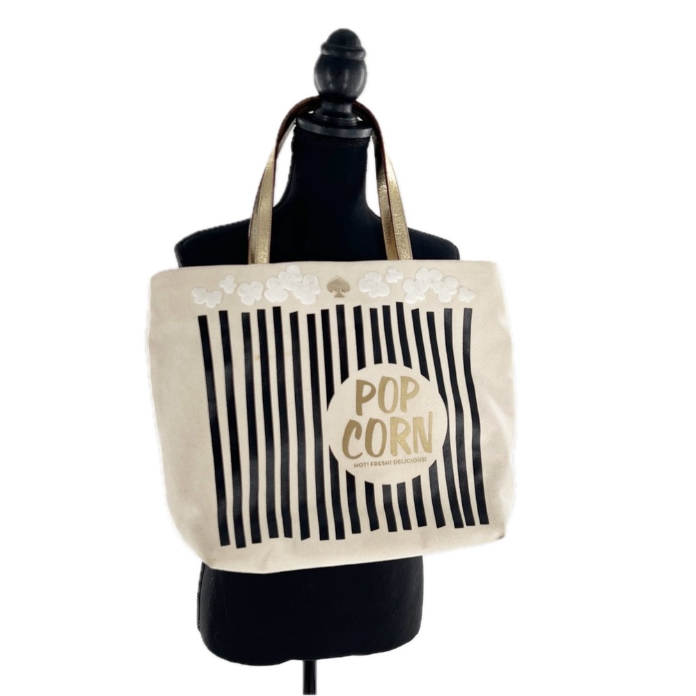 Kate Spade New York Cinema City Popcorn Canvas Tote Bag Gold Handles RARE